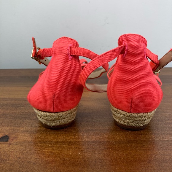 J. CREW Coral Canvas Low Wedge Ankle Strap Espadrille Sandals 53504 Women’s 9. - Picture 5 of 12